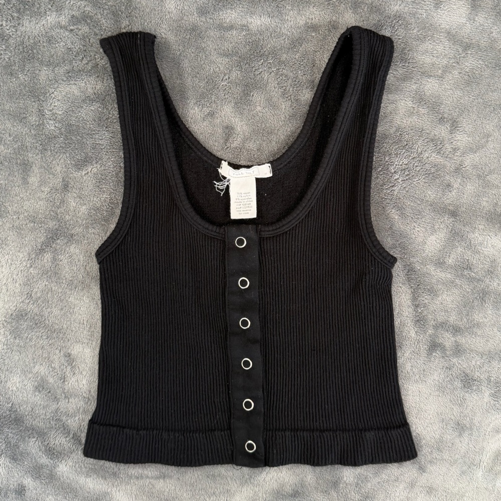 Full Tilt Seamless Snap Front Womens Tank Top, Black XS